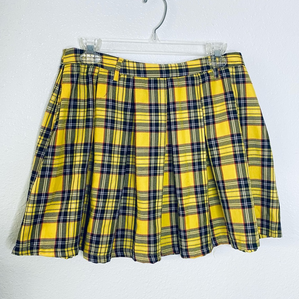 Hot Topic Yellow Black Plaid Pleated Schoolgirl Punk Clueless Mini Skirt Medium